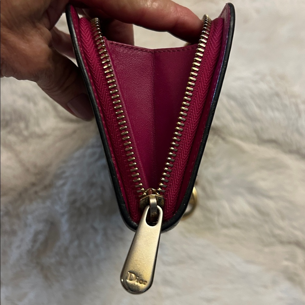 Christian Dior black and raspberry leather long zip around wallet with charms - Picture 6 of 17